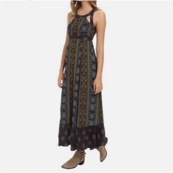 Free People Maxi Dress Sz. 8 Lace Up "You Made My Day" Cut Out Night Out Dress! - Picture 4 of 13